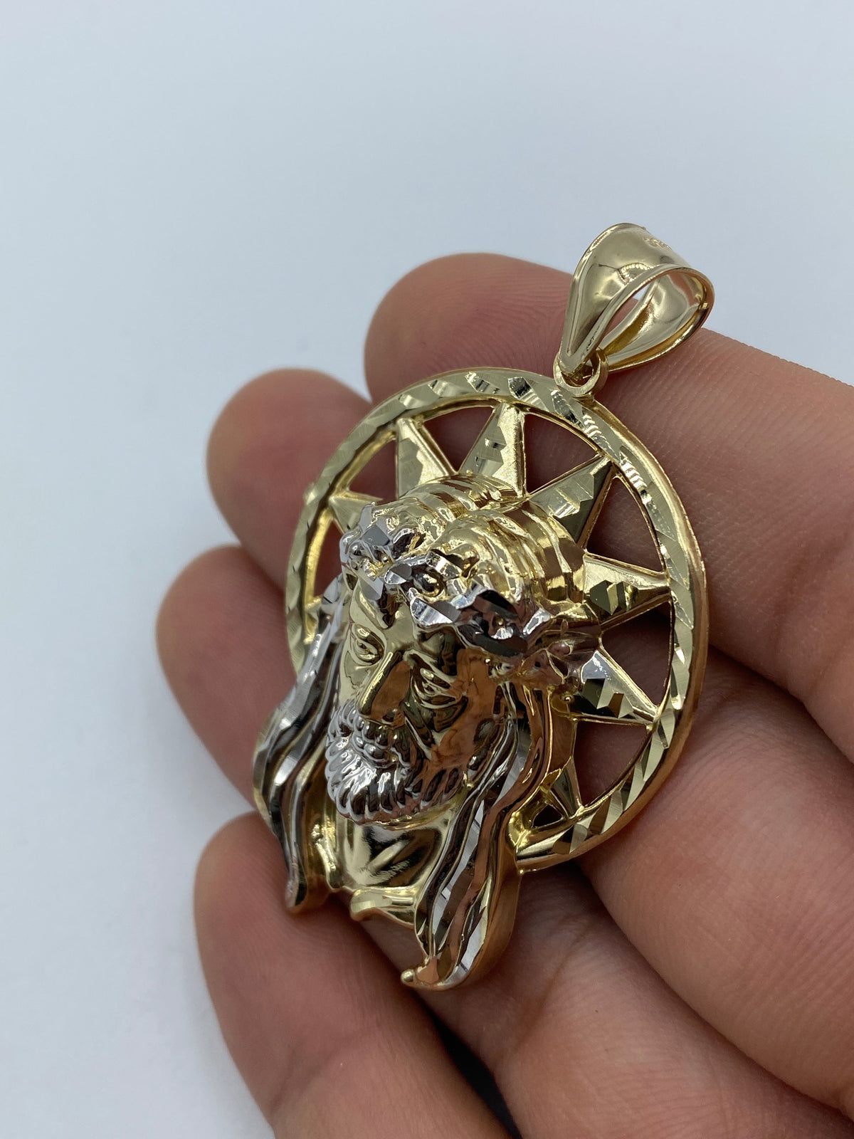 14K Gold Jesus Head with Halo Pendant 2.2 in - additional product view 5