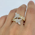 10K Gold Butterfly Diamond Baguette Bangle Ring in yellow gold - close-up product photo