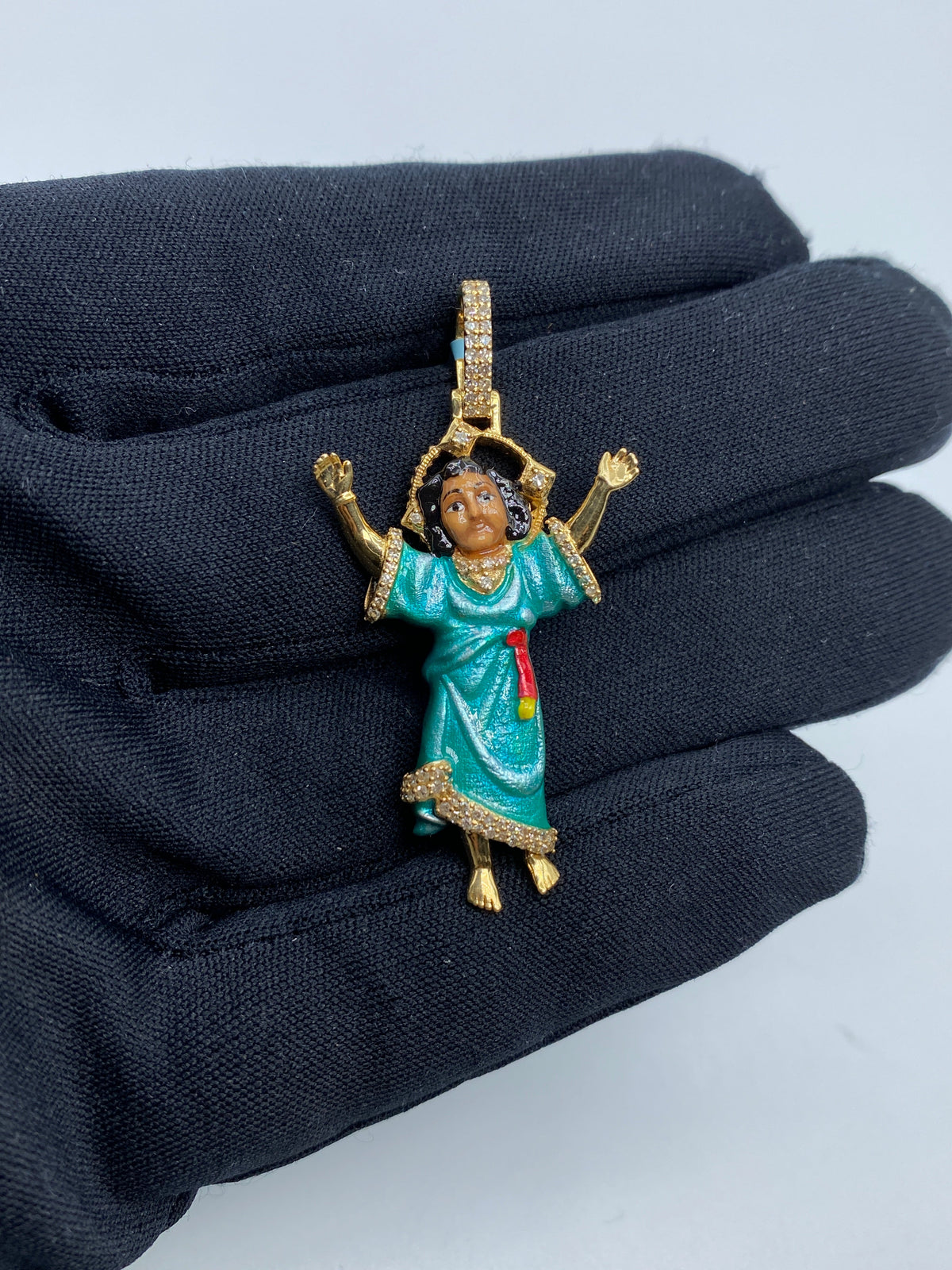 14K Gold Baby Jesus Enamel Diamond Pendant - additional product view 2