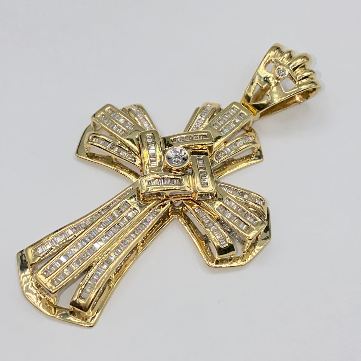 10K Gold Francis Cross Diamond Baguette Pendant - additional product view 4