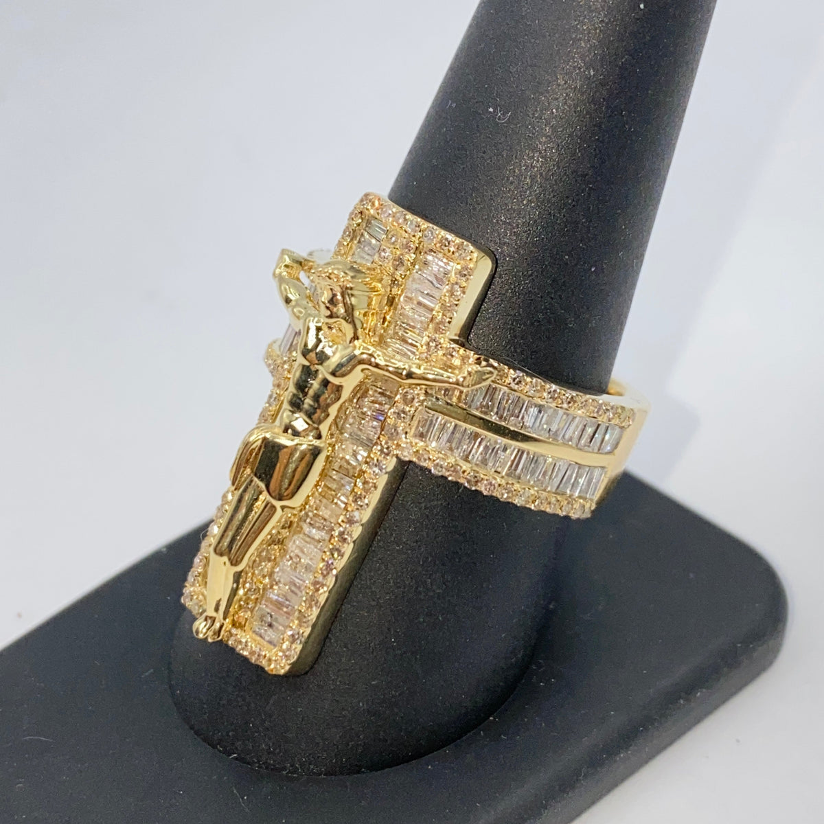 10K Gold Crucify Cross Diamond Baguette Ring - additional product view 7