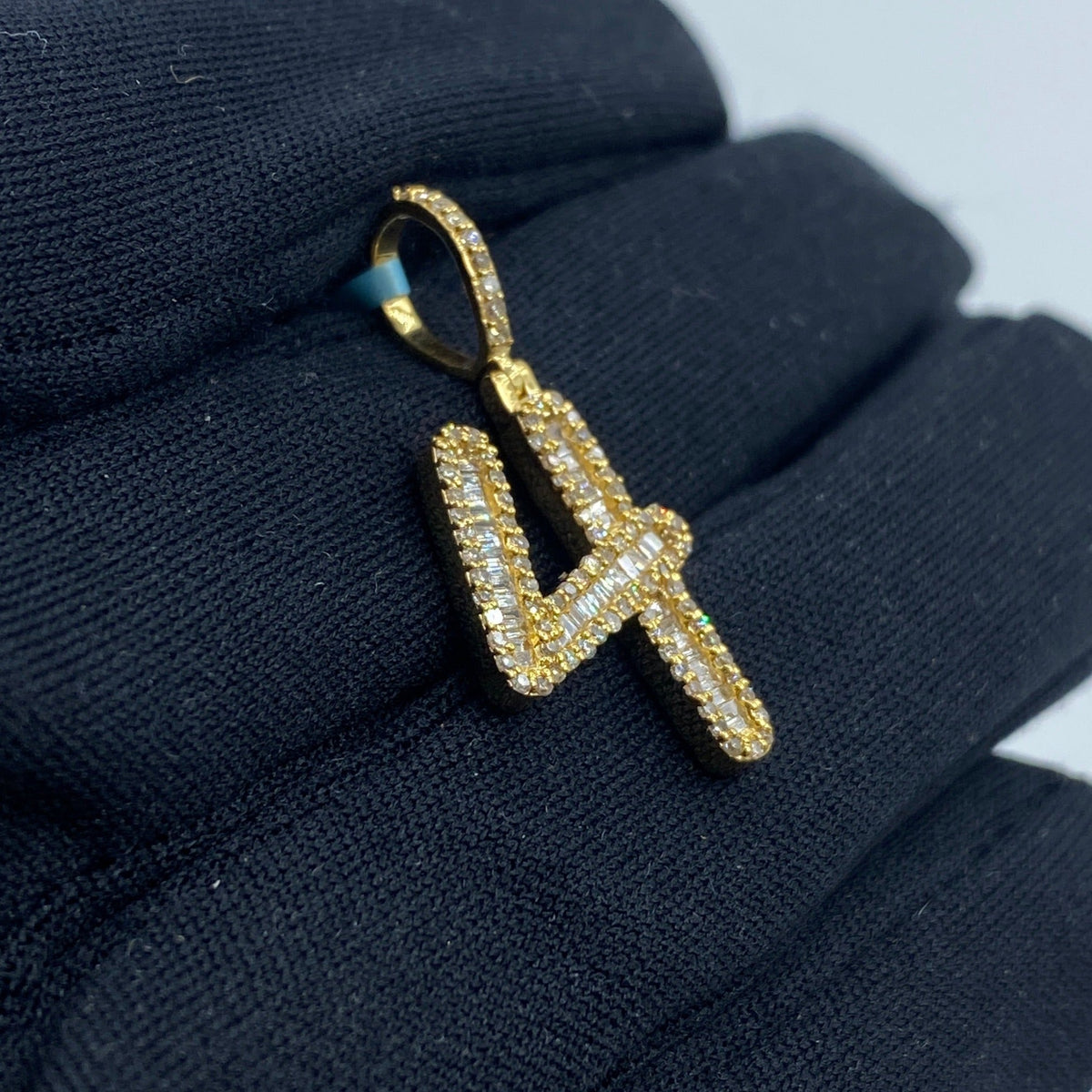 14K Gold Number 4 Diamond Baguette Pendant - additional product view 3