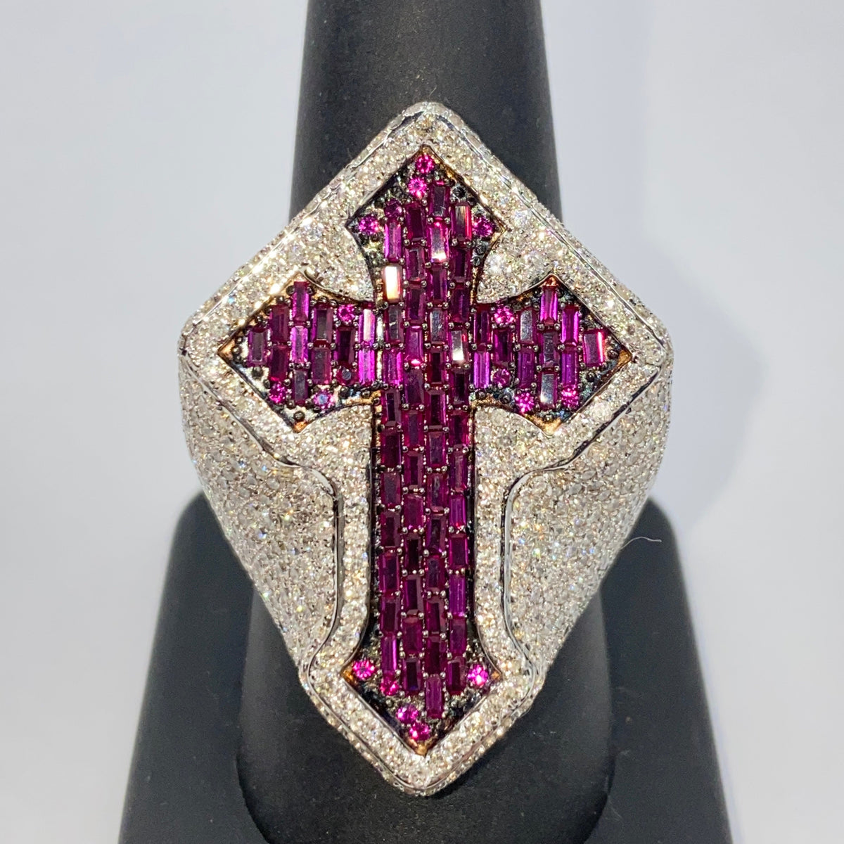 14K Gold Royal Cross Chrome Diamond Baguette Ring - additional product view 14