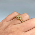 14K Gold Halo Circle Flower Diamond Ring in yellow gold - close-up product photo