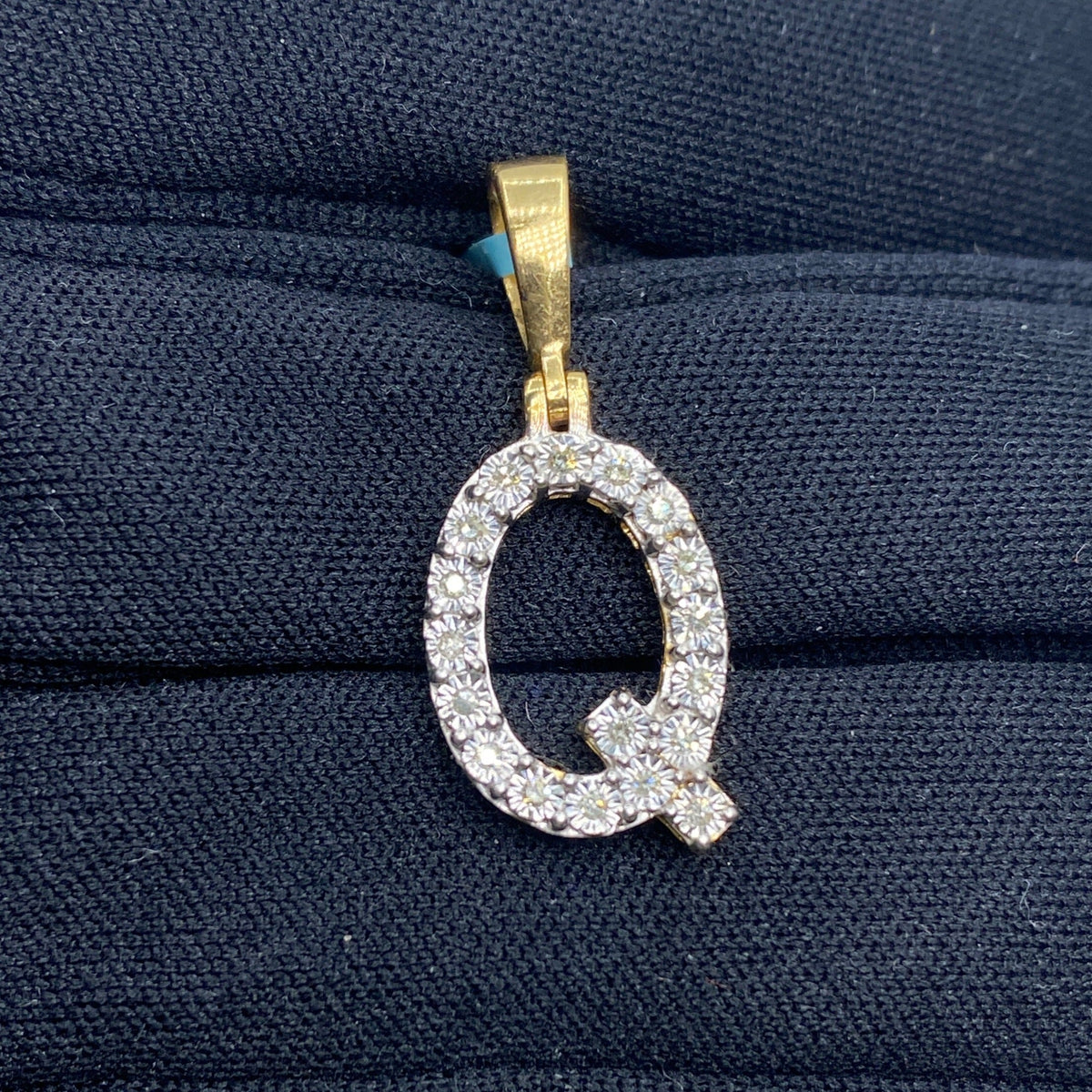 14K Gold Single Stone Initial Q Diamond Pendant, Large - close-up product photo