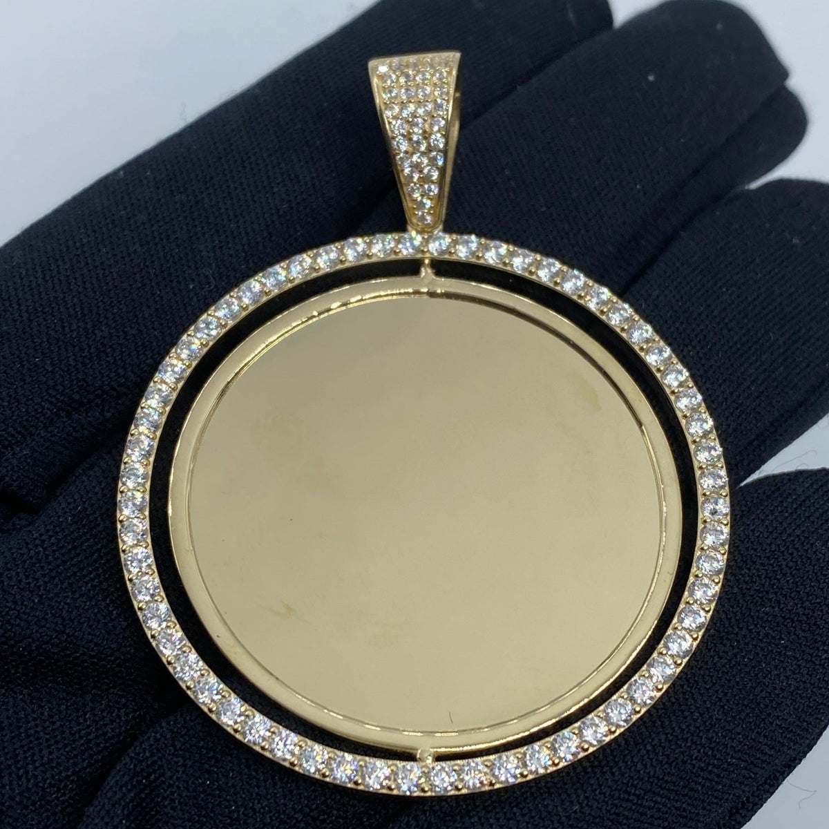 14K Gold Spinning Circle Picture Photo CZ Pendant - additional product view 2