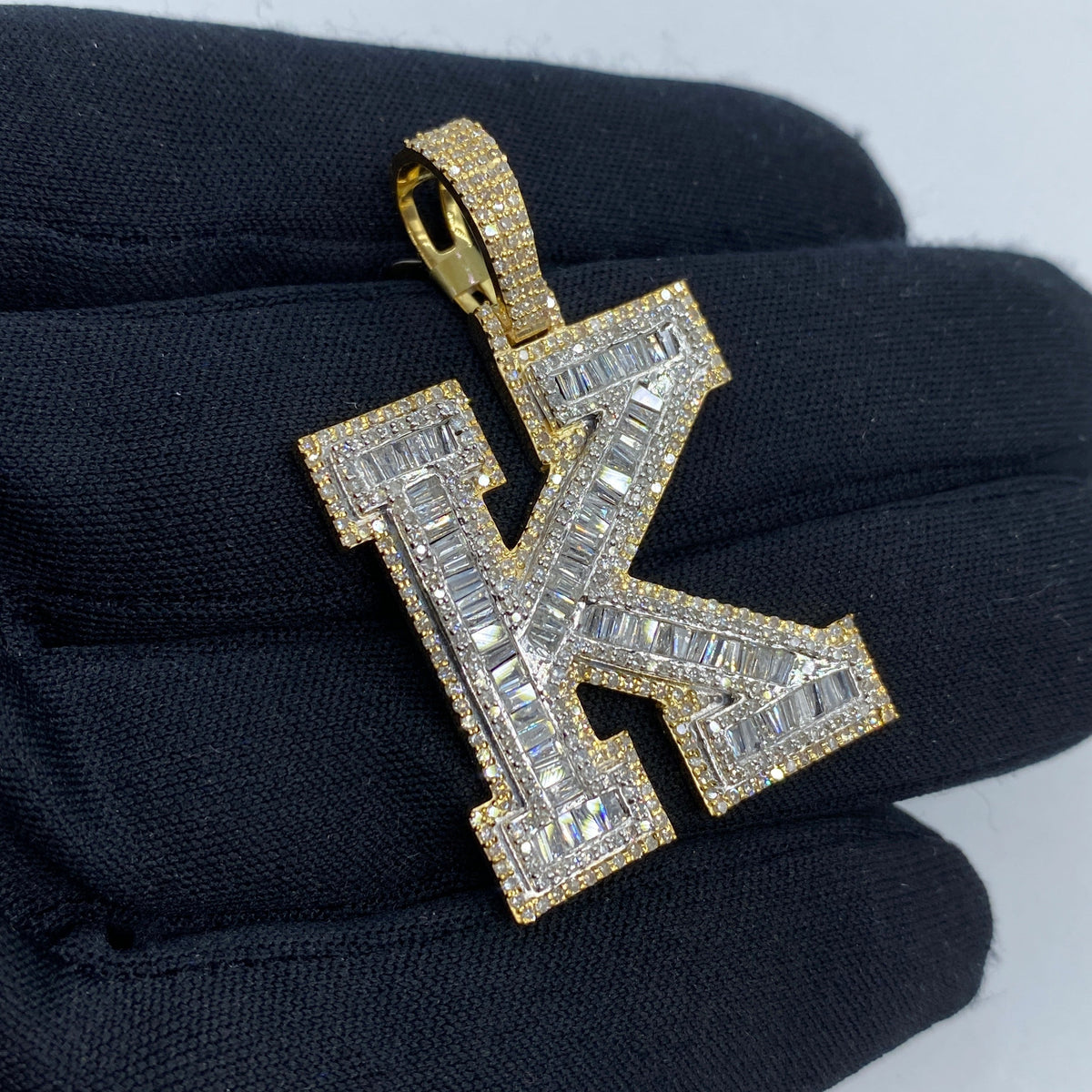 10K Gold Initial K Diamond Baguette Pendant - additional product view 3