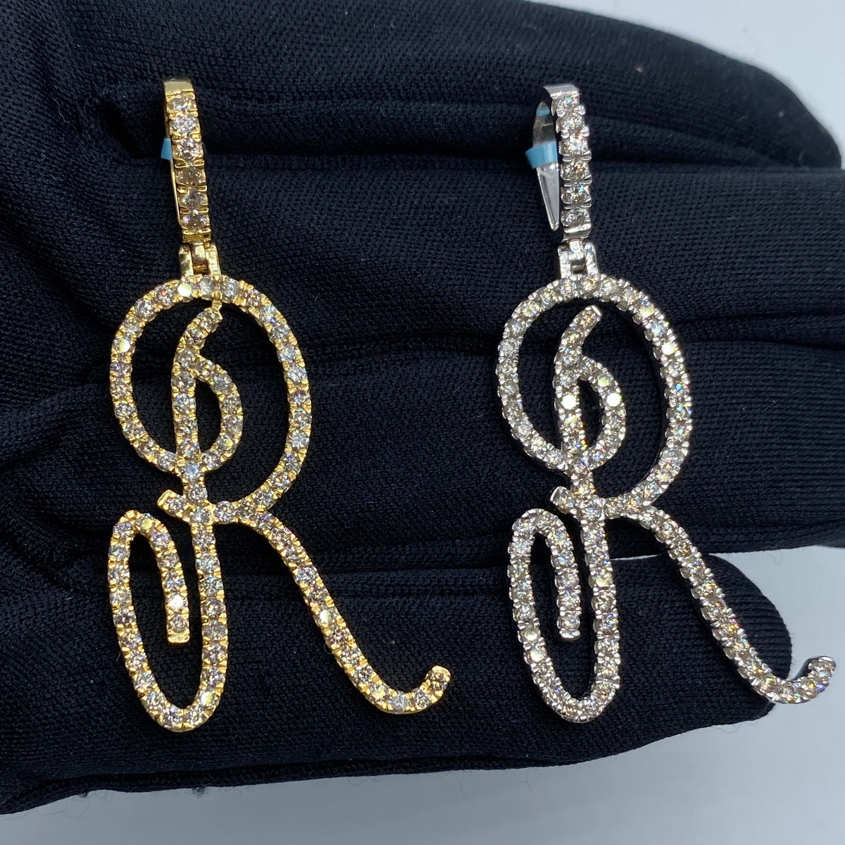 14K Gold Initial R Large Script Diamond Pendant - additional product view 2