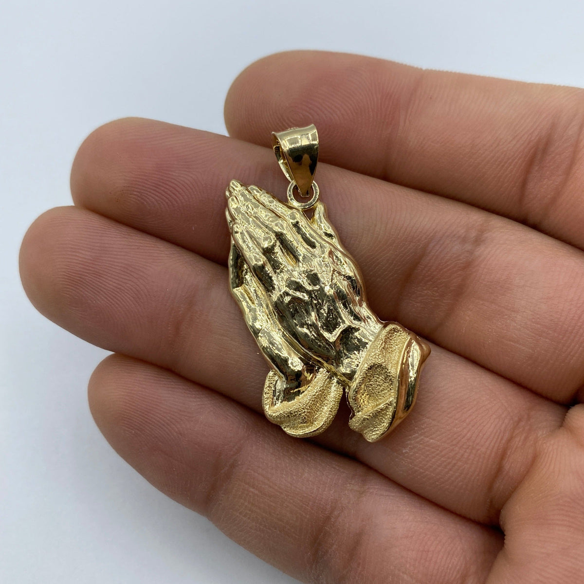 14K Gold Praying Hands Pendant 1.5 in - additional product view 3