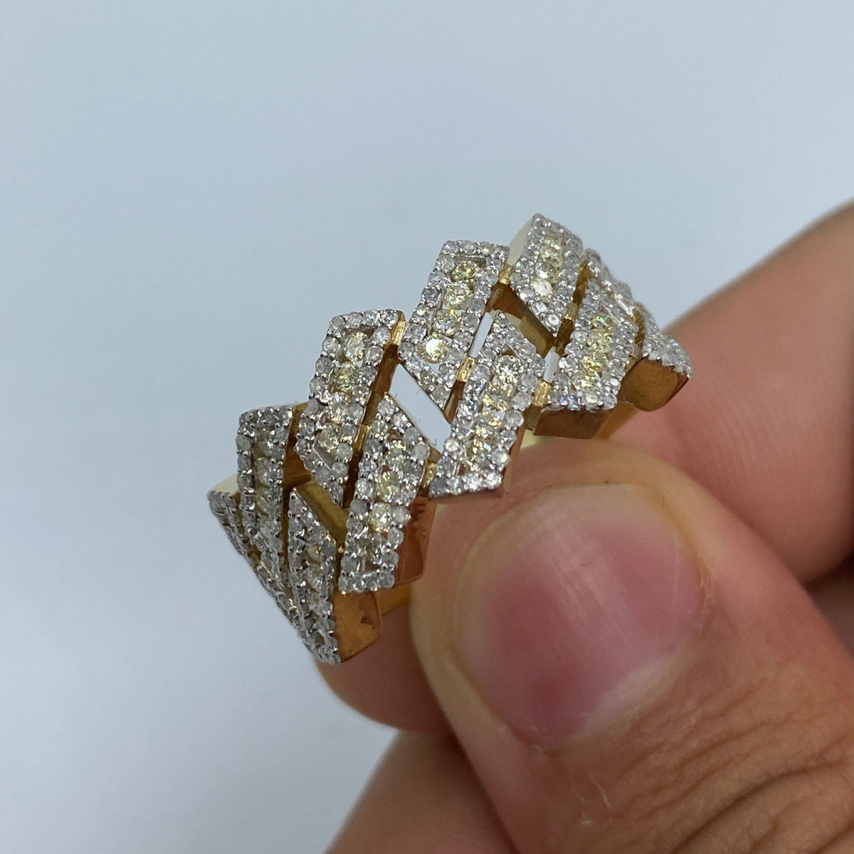 14K Gold 13mm Hawaiian Cuban Link Diamond Ring in yellow gold - close-up product photo