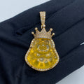 14K Gold Crowned Buddha Diamond Pendant in yellow gold - close-up product photo