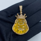 14K Gold Crowned Buddha Diamond Pendant in yellow gold - close-up product photo