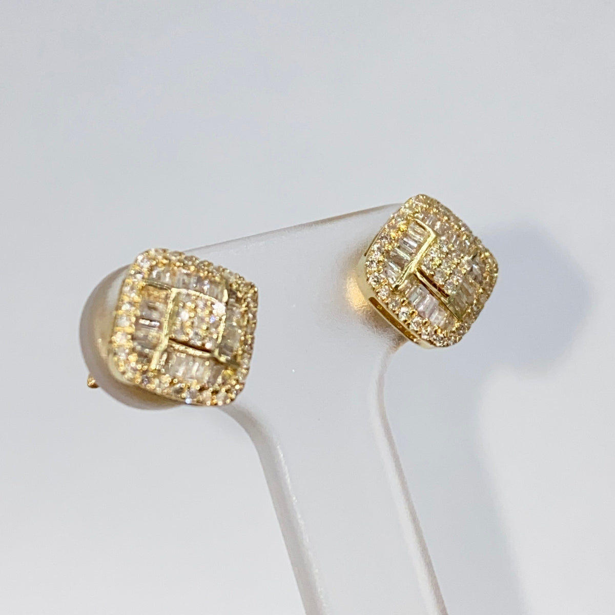 14K Gold 8mm Rounded Square Diamond Baguette Earrings - additional product view 4