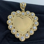 14K Gold Heart Flower Picture Photo CZ Pendant - additional product view 2