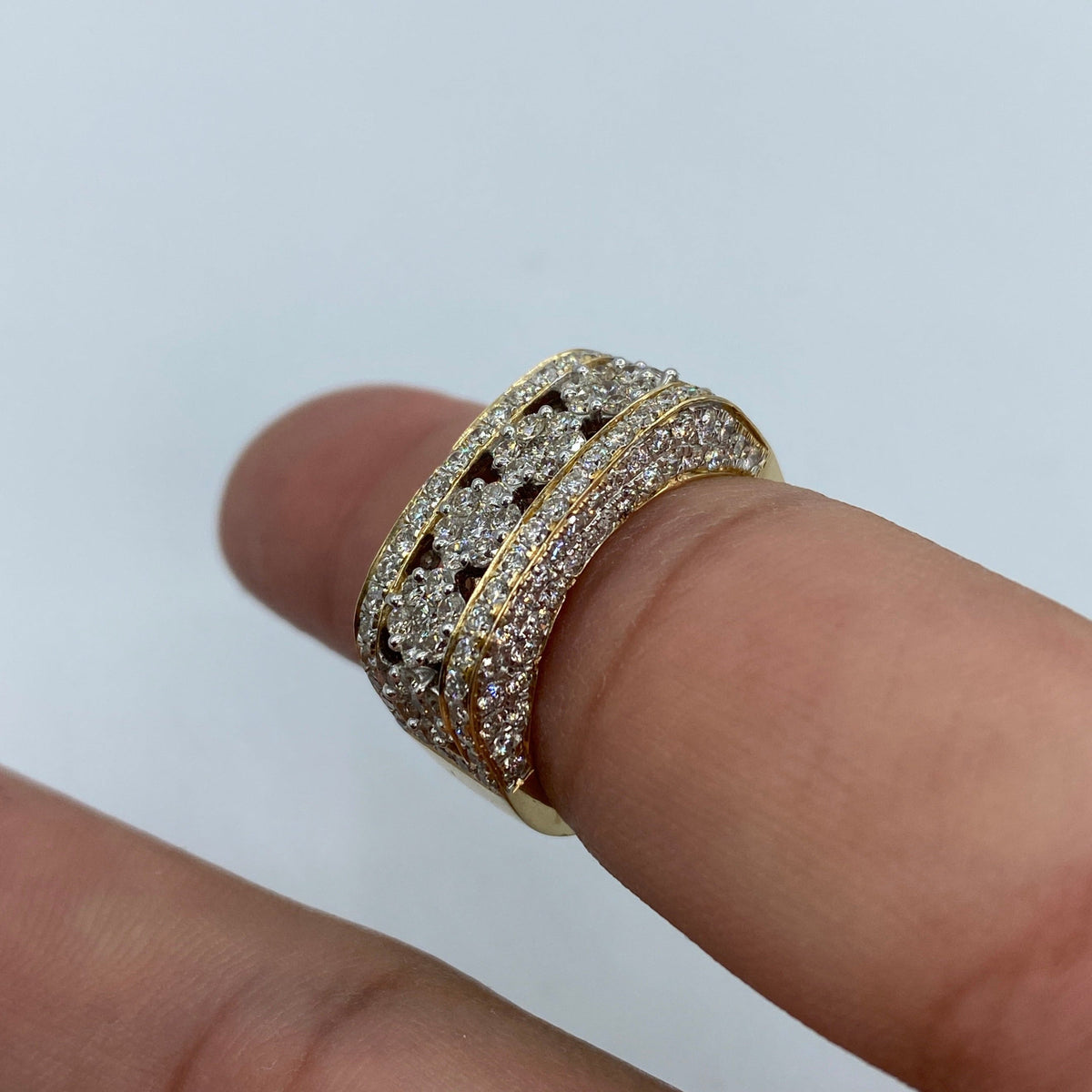 14K Gold Rectangle Flowers Diamond Ring - additional product view 4