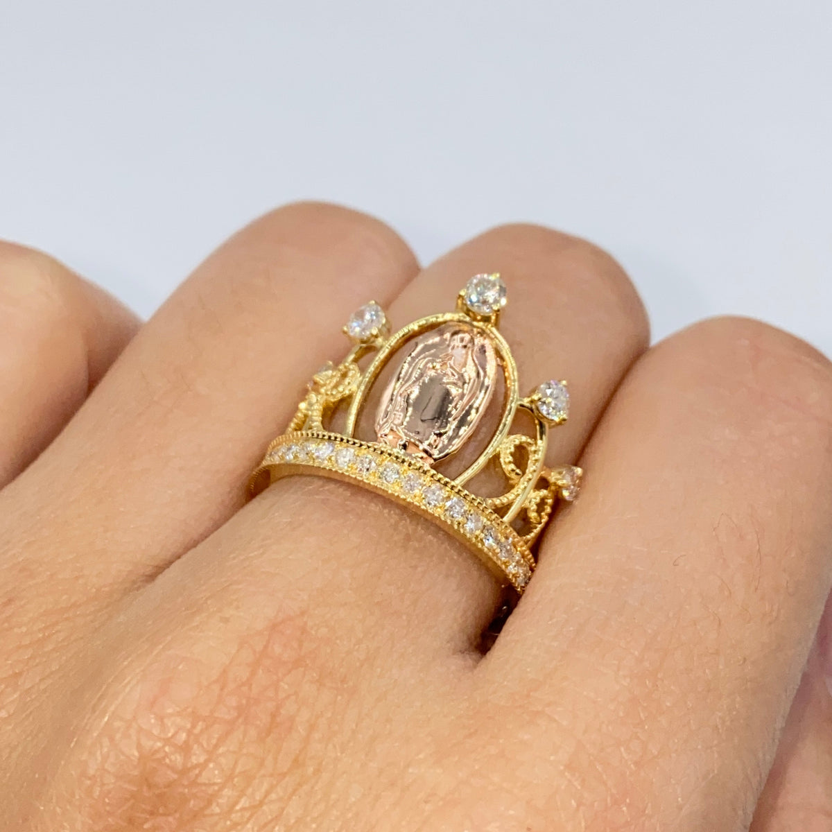 14K Gold Tiara of Virgin Mary Diamond Ring - additional product view 3
