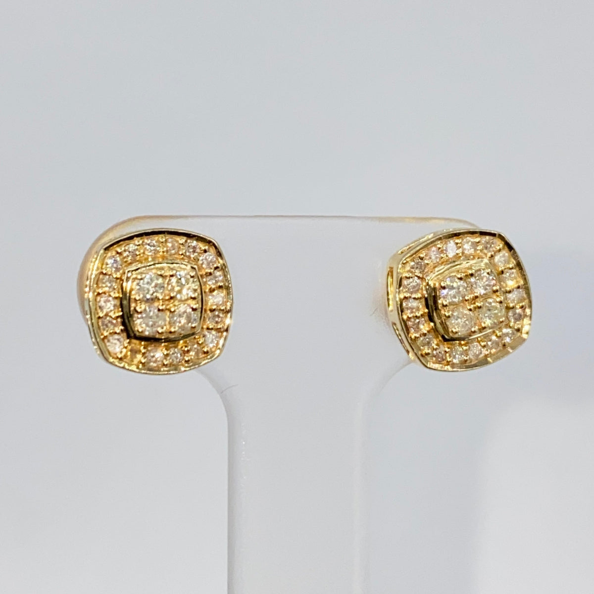 14K Gold 8mm Rounded Square Halo Diamond Earrings - additional product view 3