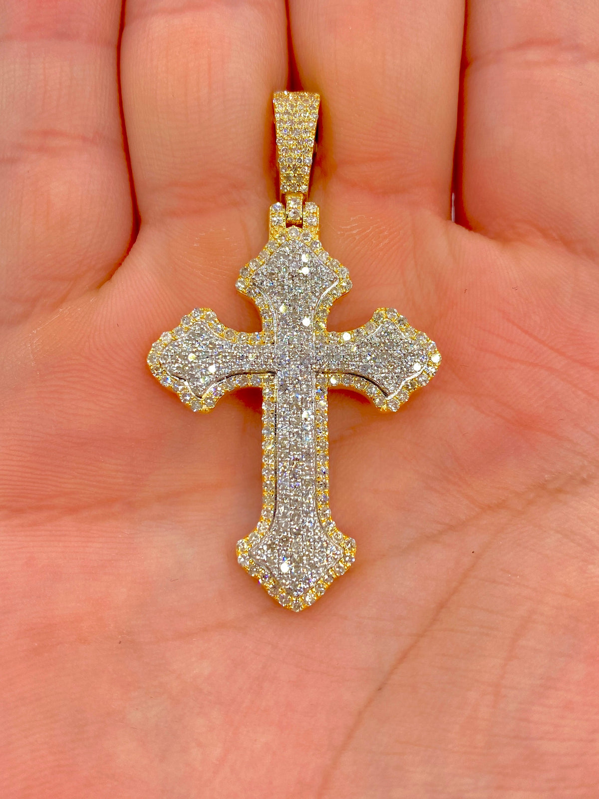 10K Gold Fancy Cross Diamond Pendant in yellow gold - close-up product photo