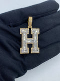 Initial H Baguette Diamond Pendant in yellow - close-up product photo