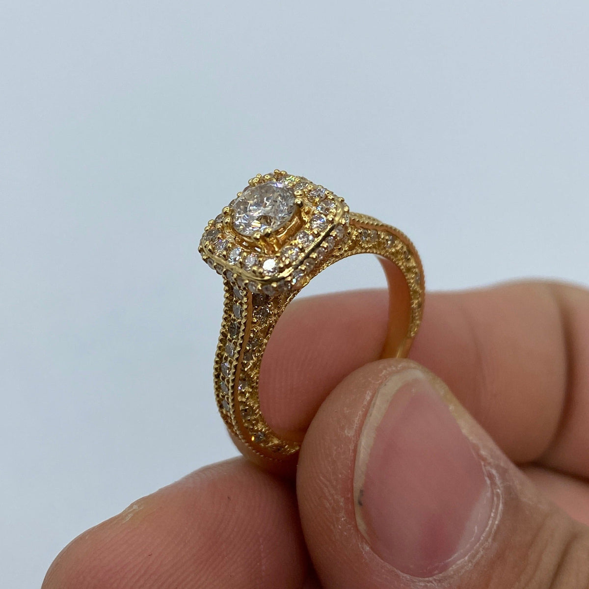 14K Gold Large Center Stone Square Diamond Engagement Ring in yellow gold - close-up product photo