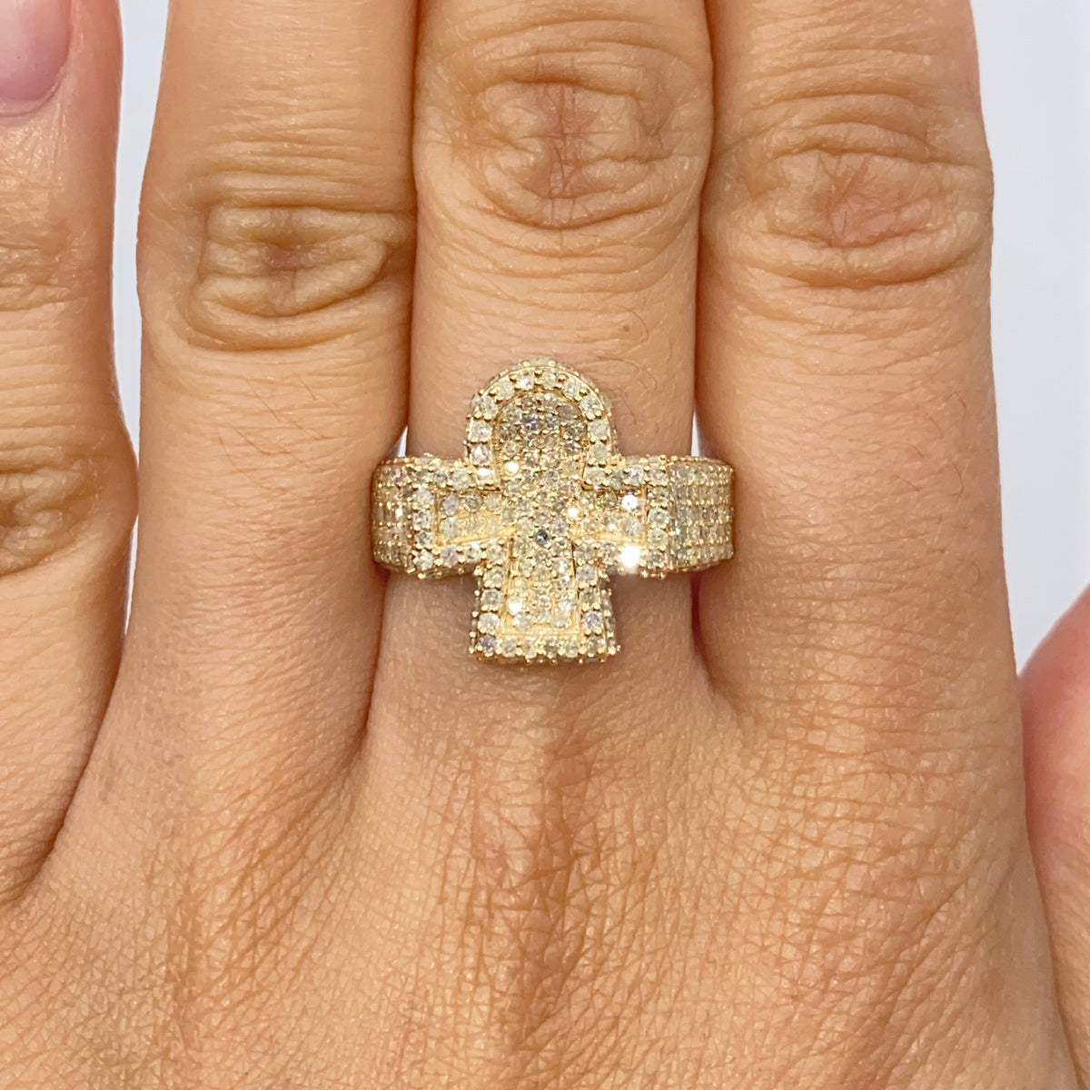 14K Gold Ankh Diamond Ring in yellow gold - close-up product photo