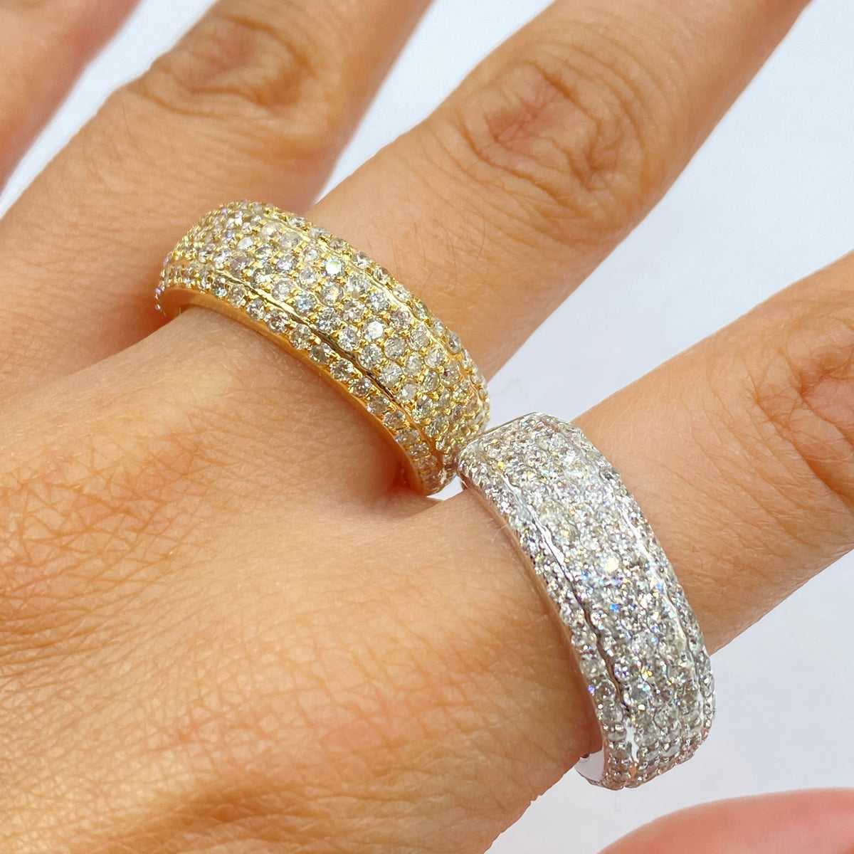 14K Gold 7.4mm Iced Stack Diamond Ring Band - additional product view 2
