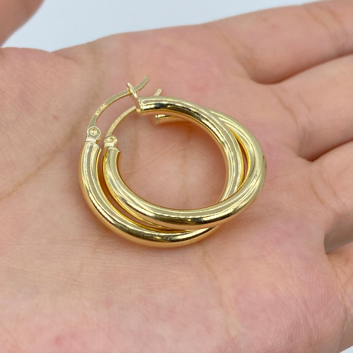 14K Gold Hoop Earrings 3.5mm, 1.2" - close-up product photo