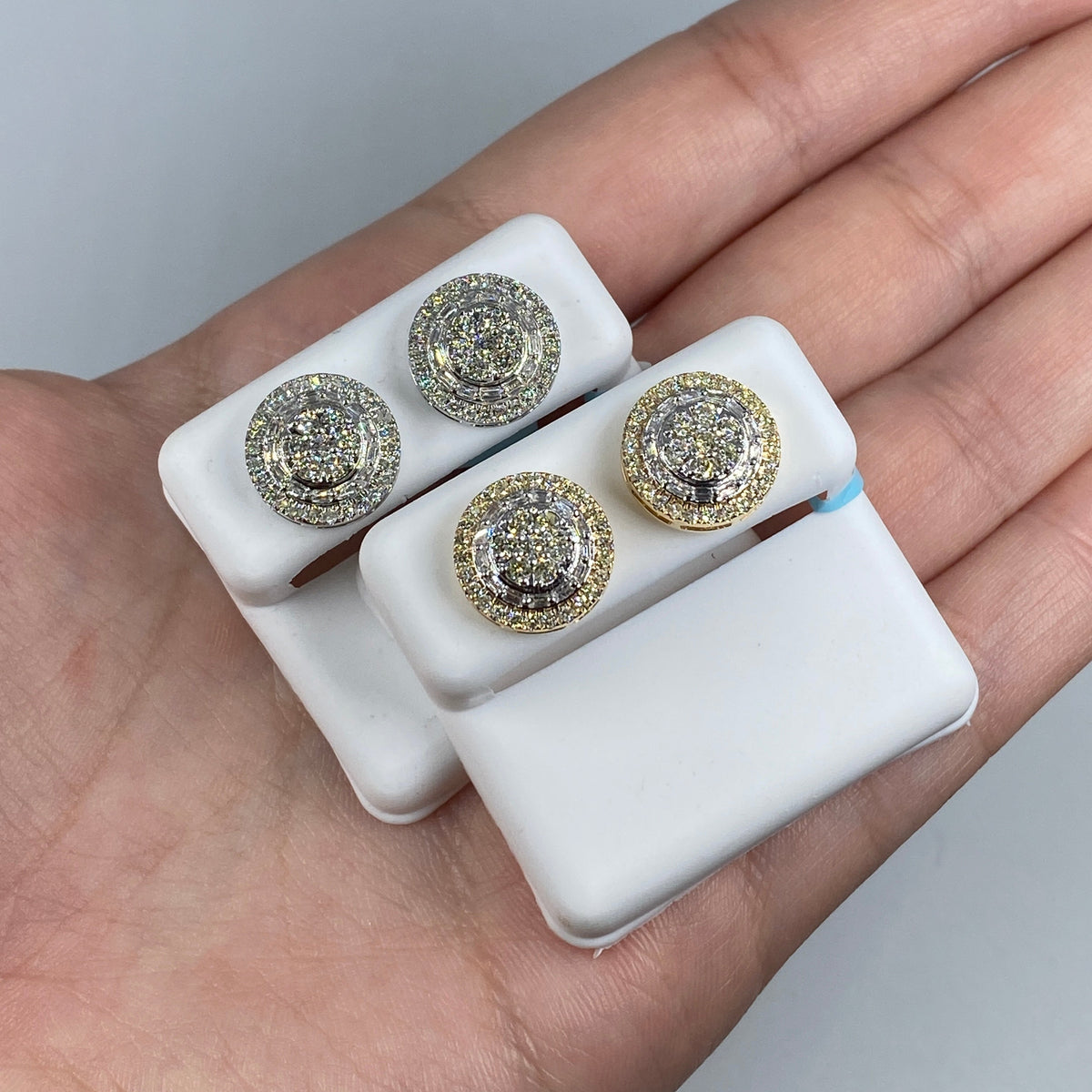 14K Gold Jumbo Halo Bloom Diamond Baguette Earrings - additional product view 3