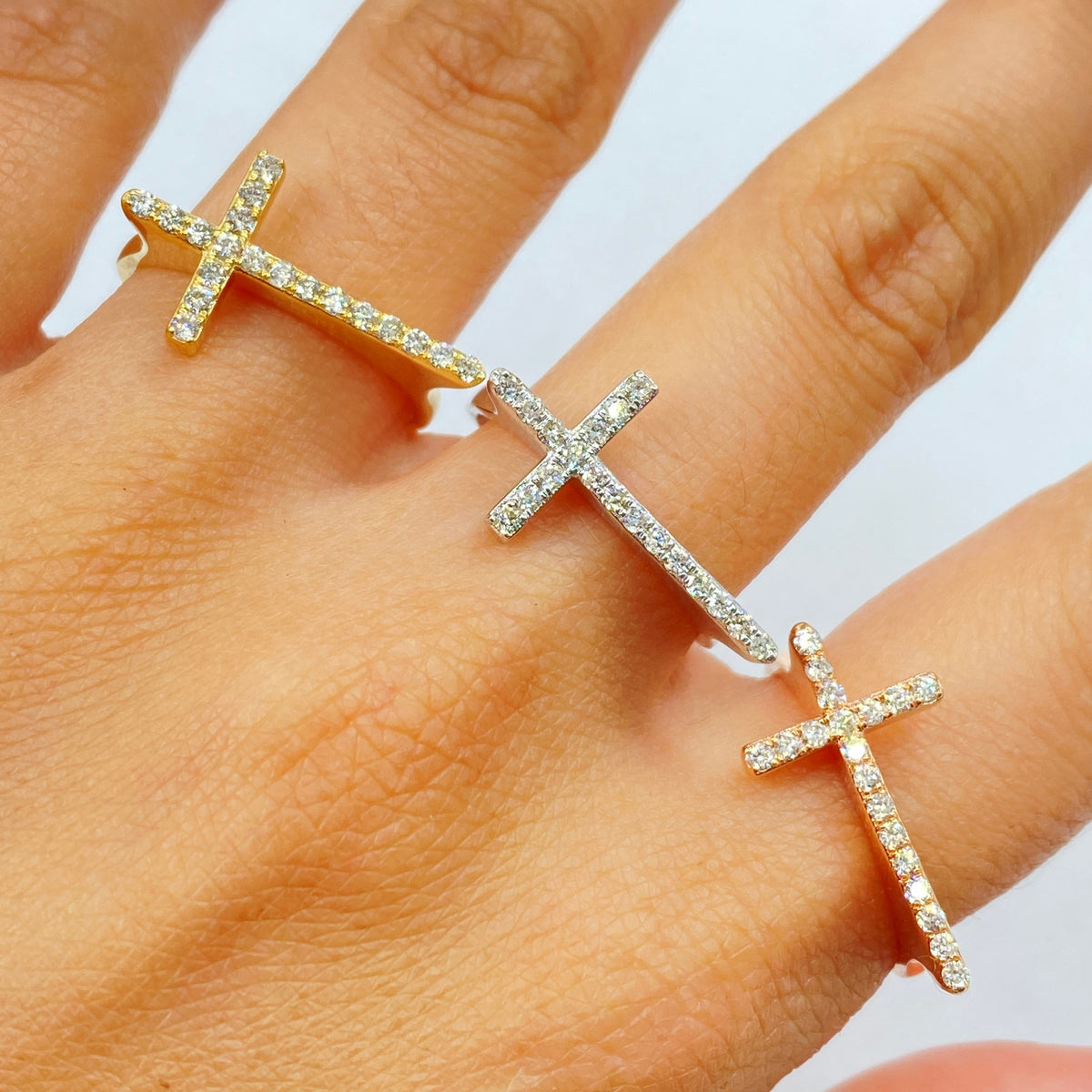 14K Gold Pavé Cross Diamond Ring - additional product view 2