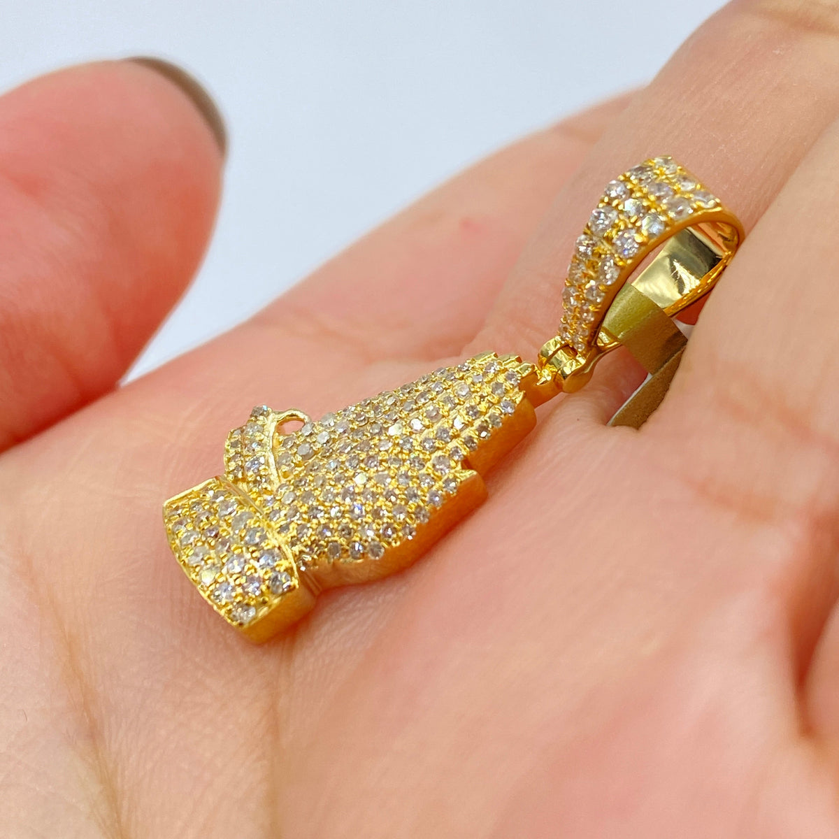 10K Gold Bless Up Praying Hands Diamond Pendant - additional product view 4
