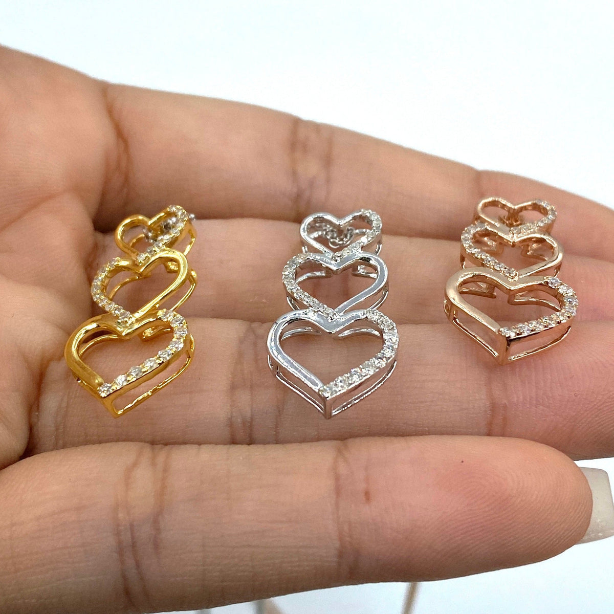 10K Gold Heart Charm Stack Diamond Pendant - additional product view 7