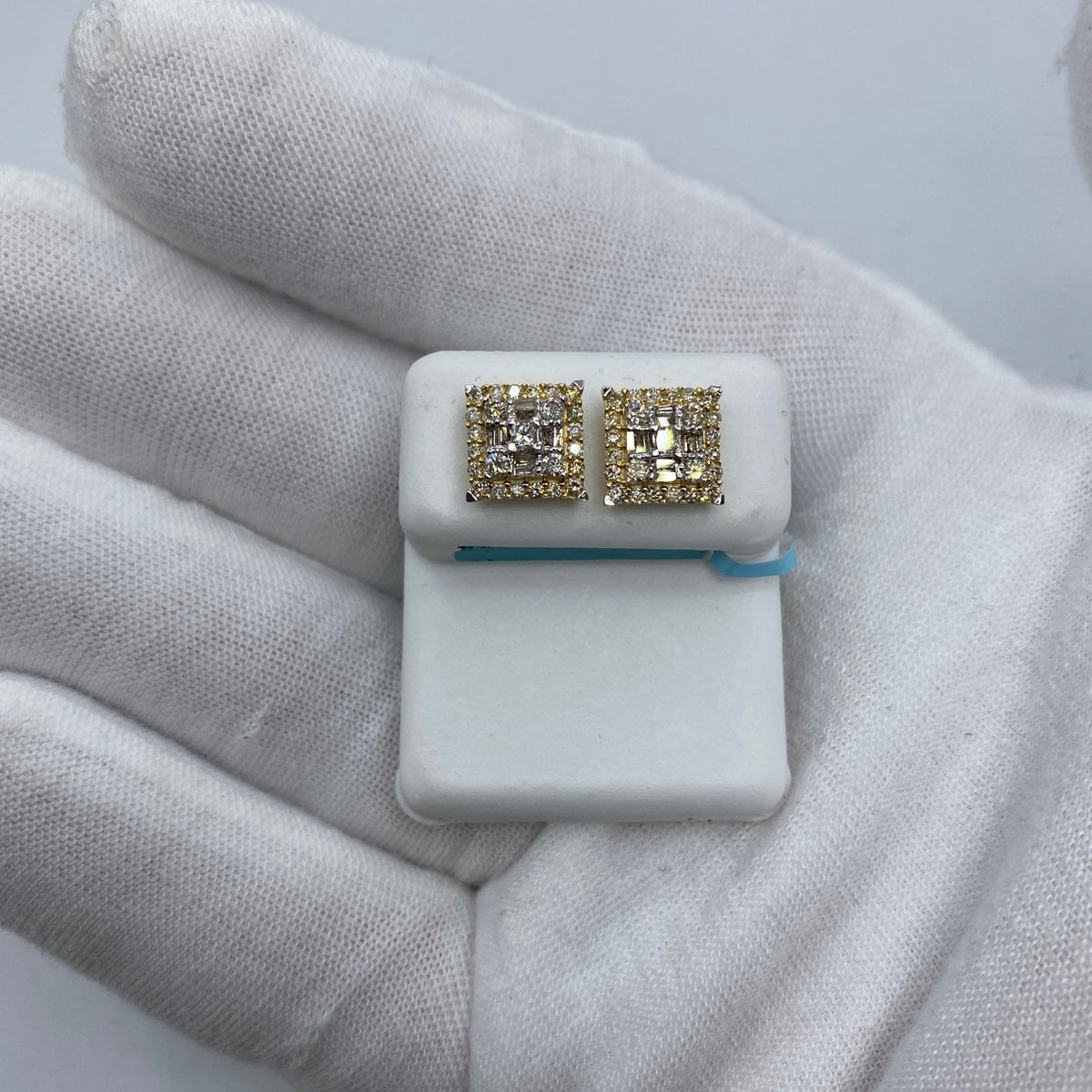 14K Gold Curved Square Diamond Baguette Earrings - additional product view 2