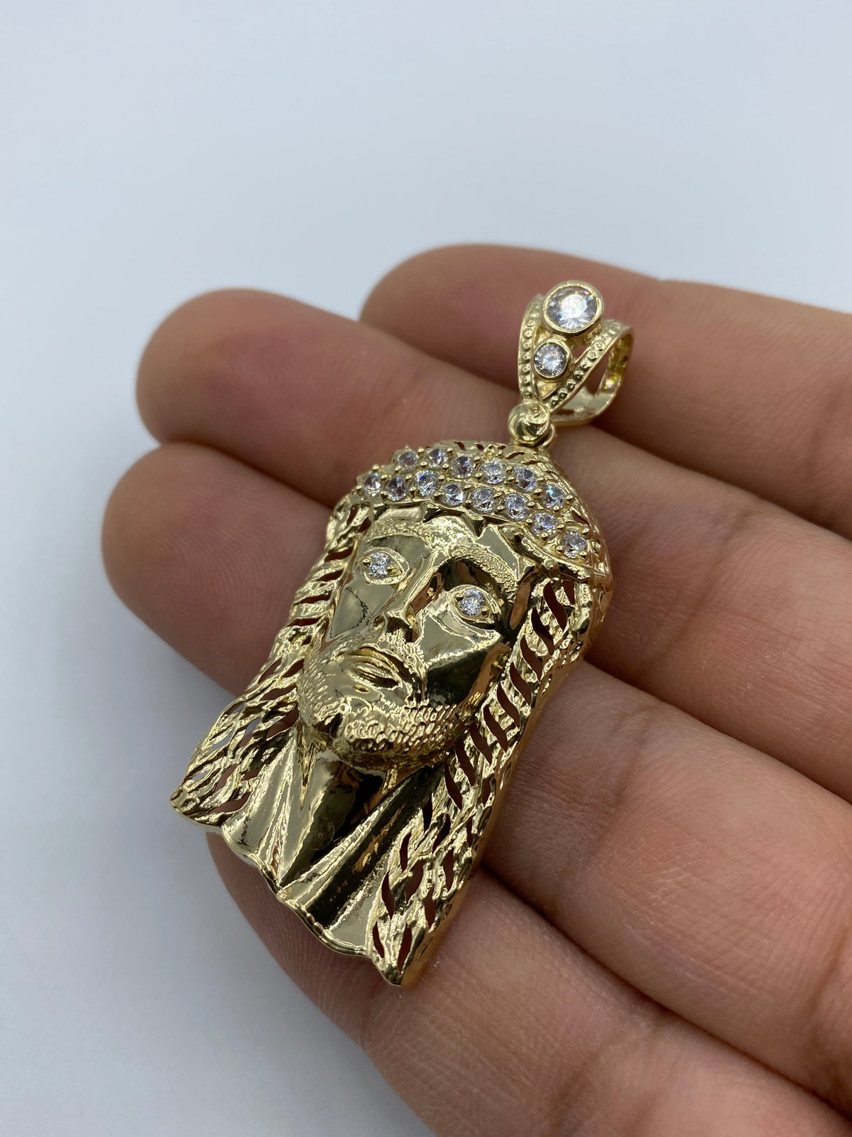 14K Gold Jesus Head Pendant 2.0 in - additional product view 4