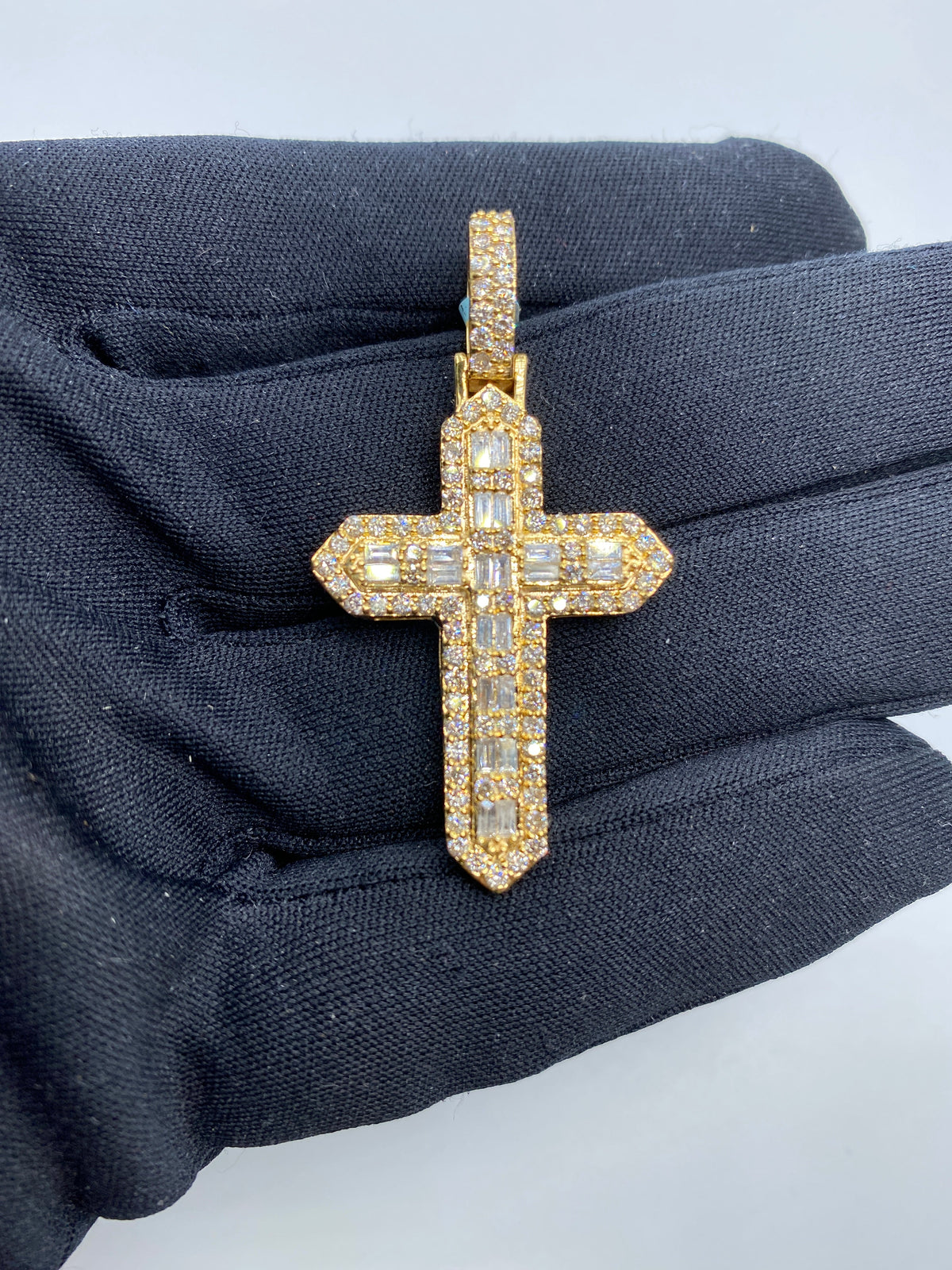 14K Gold Cross Diamond Baguette Pendant - additional product view 2