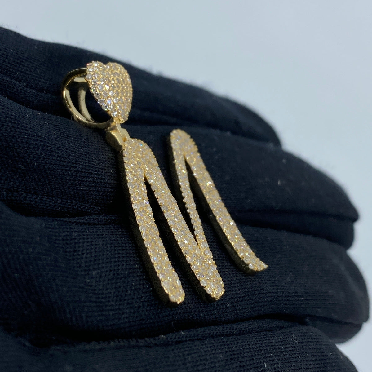 14K Gold Initial M Script Heart Diamond Pendant - additional product view 3