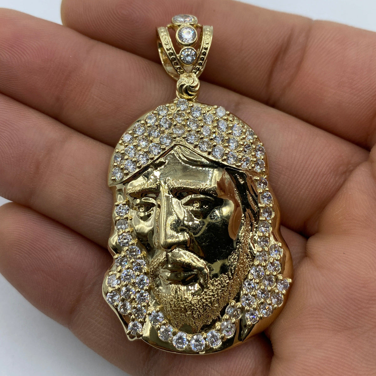 14K Gold Jesus Head Pendant 2.2 in - additional product view 2
