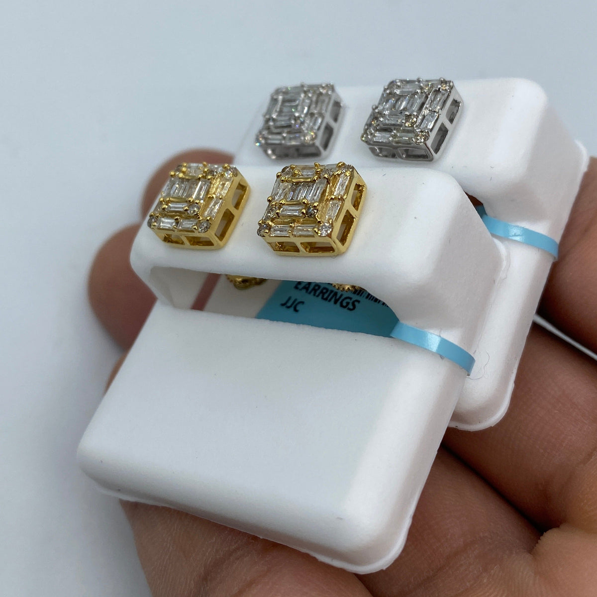 14K Gold Square Box Diamond Baguette Earrings 1.3 Ct - additional product view 7