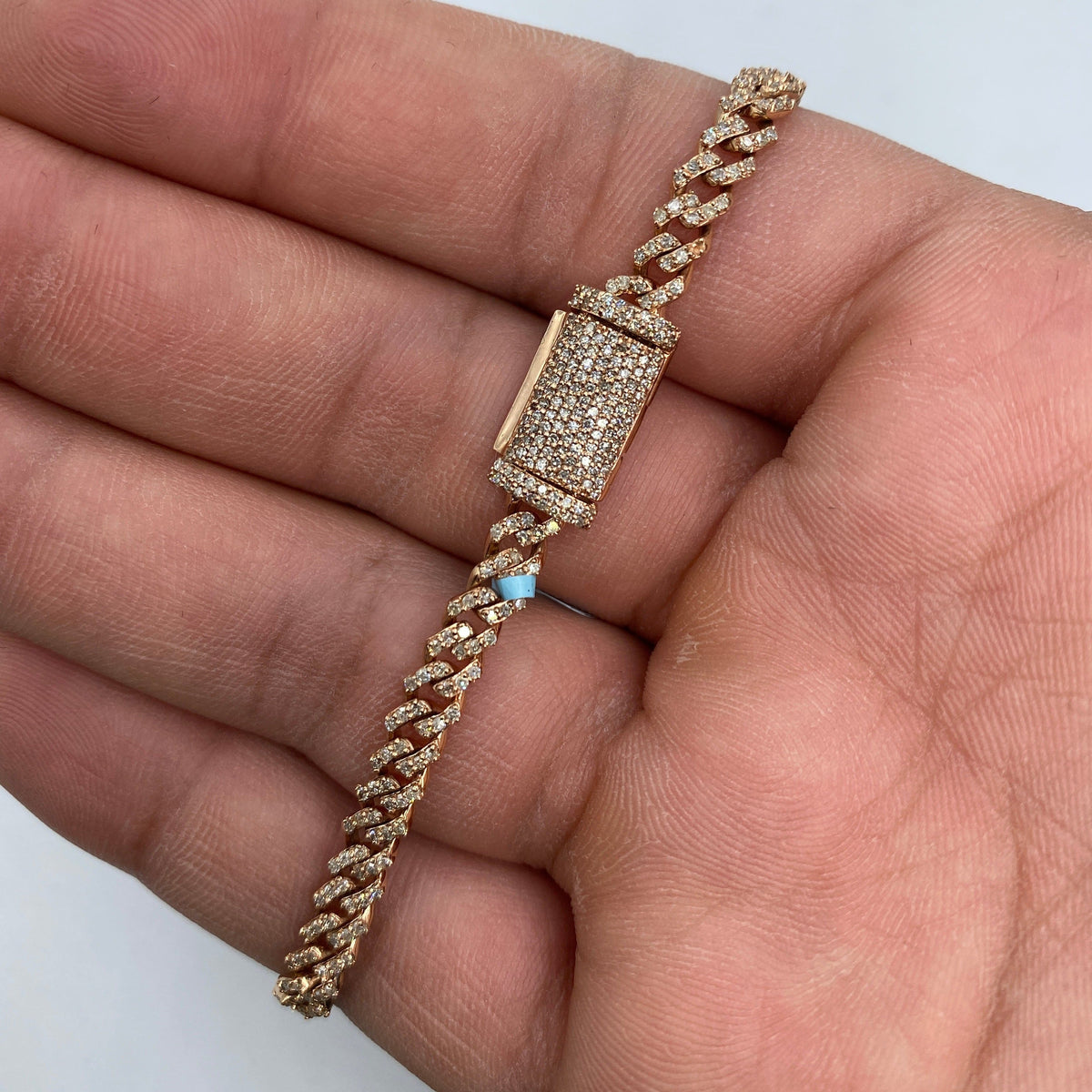 14K Gold 5mm Cuban Link Diamond Bracelet 7–8 in in rose gold, 7" - close-up product photo