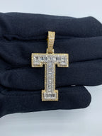 Initial T Baguette Diamond Pendant in yellow - close-up product photo