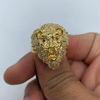 10K Gold Jeweled Lion Diamond Ring in yellow gold - close-up product photo