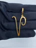14K Gold Initial V Large Script Diamond Pendant - additional product view 3