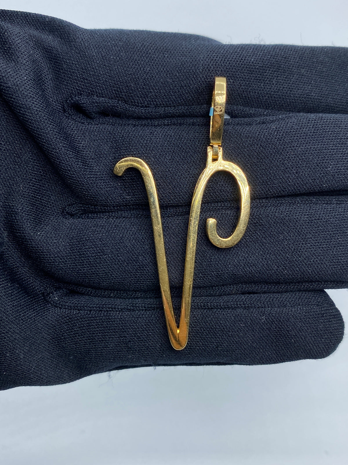 14K Gold Initial V Large Script Diamond Pendant - additional product view 3