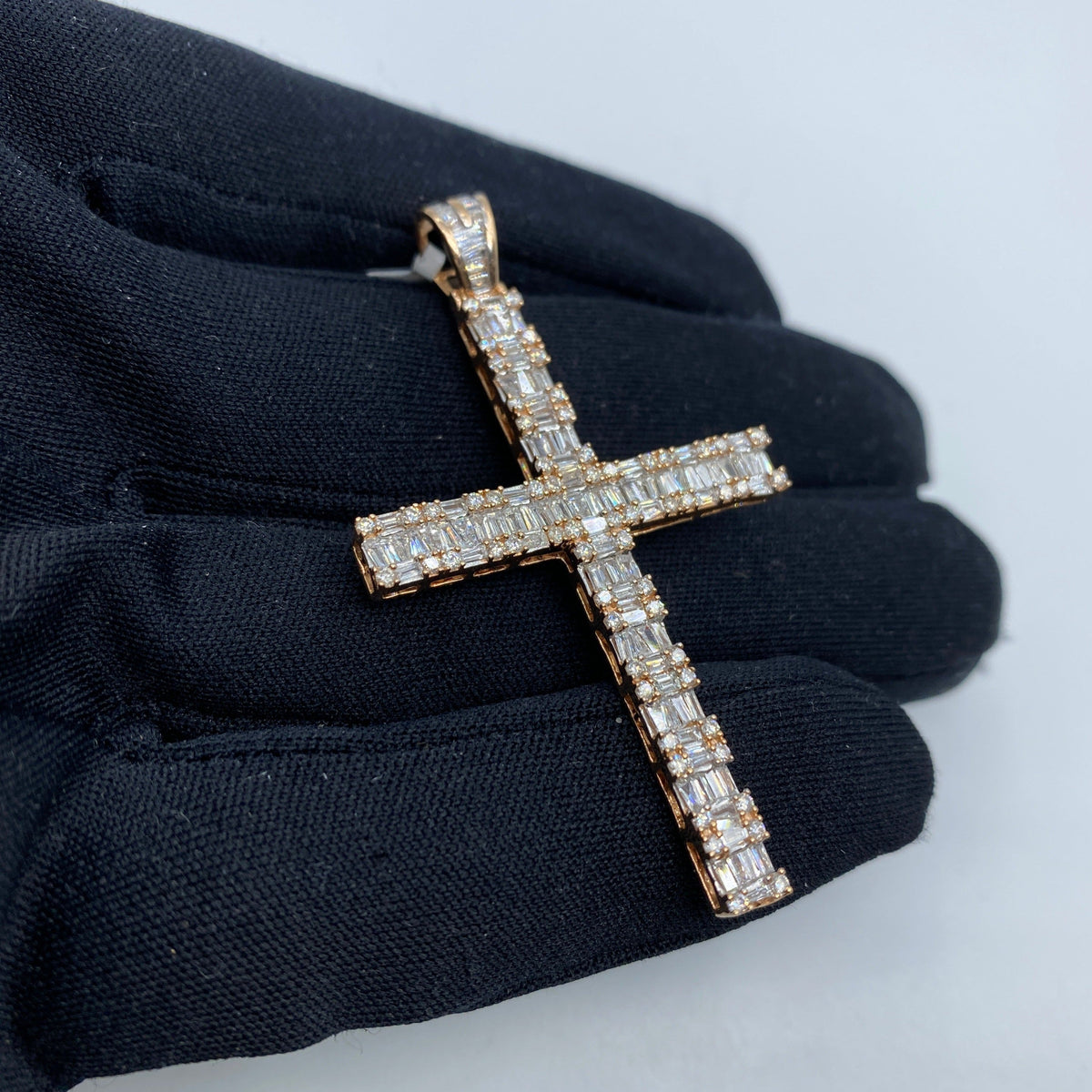 14K Gold Rose Cross Diamond Baguette Pendant - additional product view 3