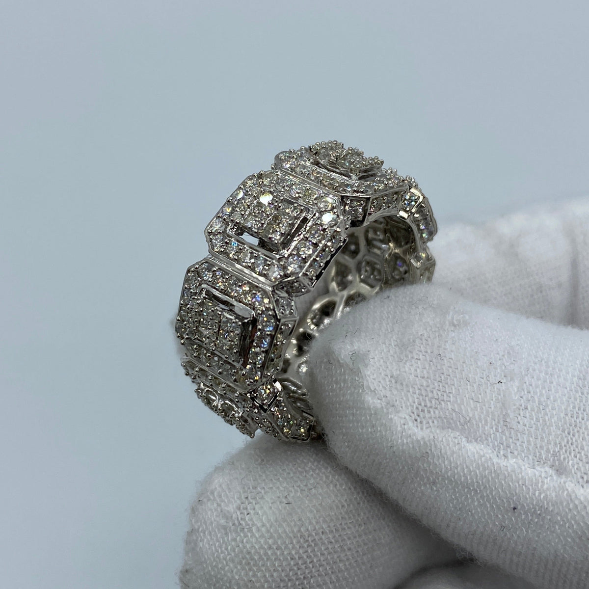 14K Gold Eternity Square Diamond Baguette Ring in white gold - close-up product photo