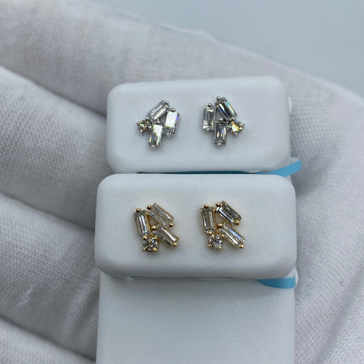 14K Gold Crystal Diamond Baguette Earrings - additional product view 2