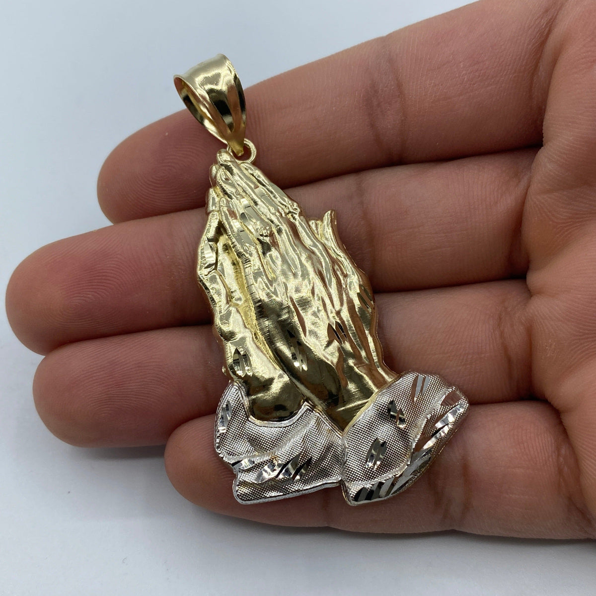 14K Gold Praying Hands Pendant 2.6 in - additional product view 4