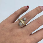 14K Gold Two-Tone Rose Flower Diamond Baguette in two-tone (white & gold) - close-up product photo
