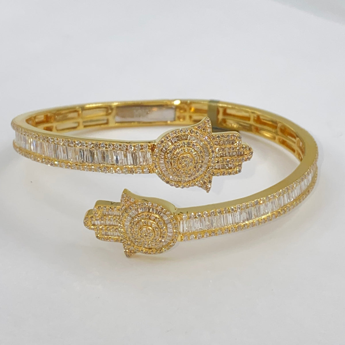 10K Gold Hamsa Diamond Bangle Bracelet 6.5 in - additional product view 2