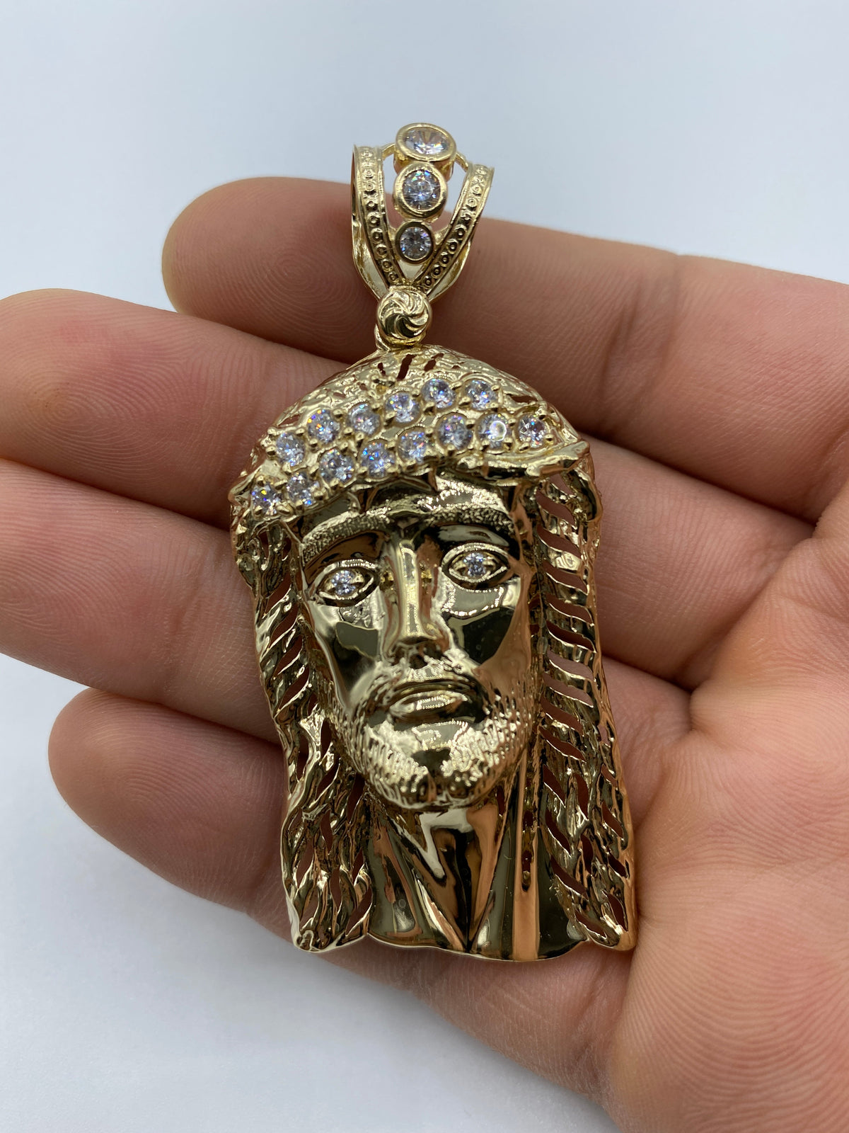 14K Gold Jesus Head Pendant 2.75 in - additional product view 2