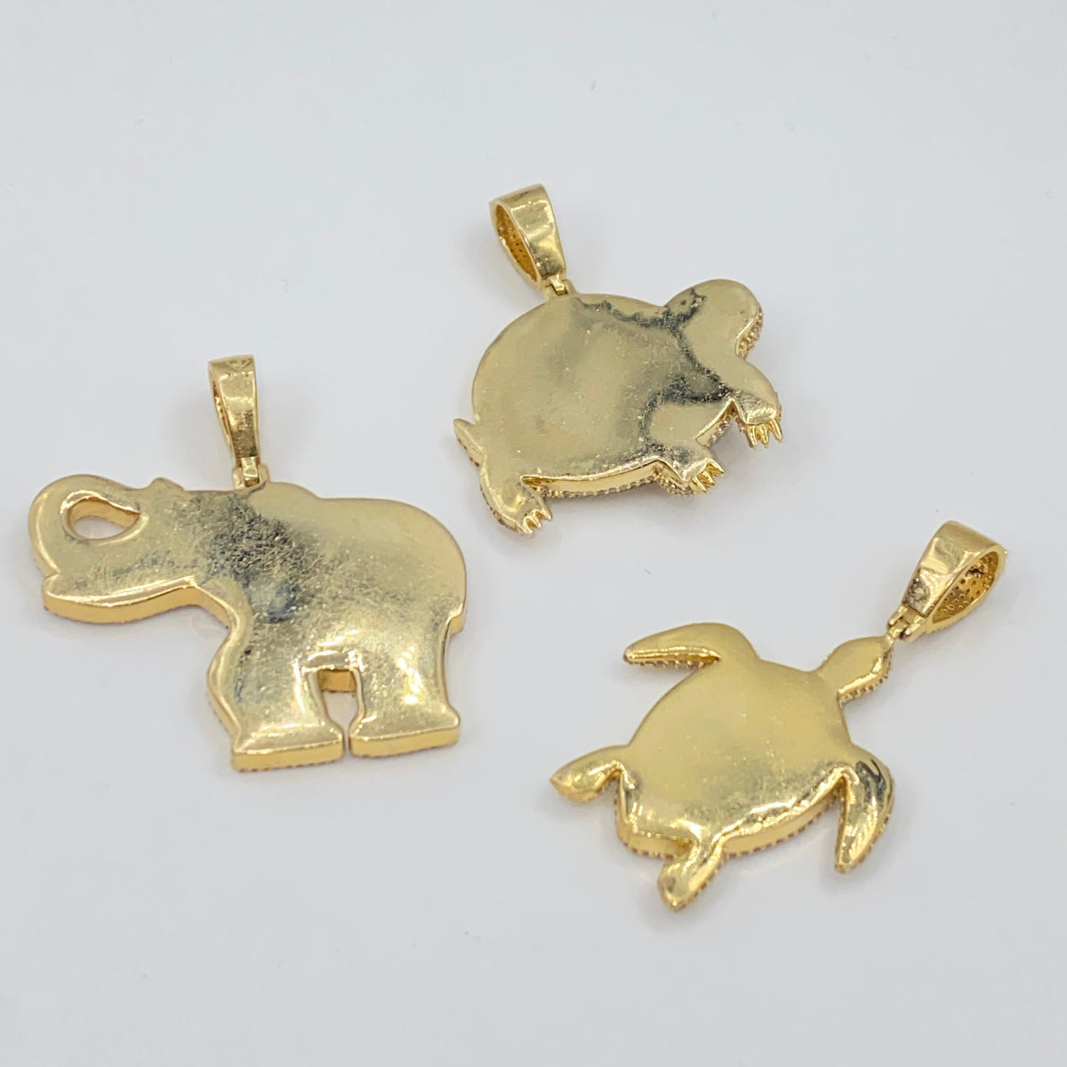 10K Gold Elephant Turtle Animal Picture Photo Diamond Pendant - additional product view 10